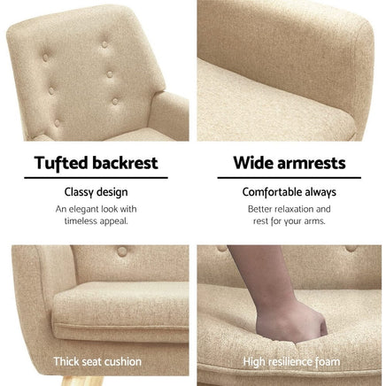 Artiss Armchair Linen Fabric Anne Beige Furniture Kings Warehouse 
