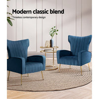 Artiss Armchair Navy Velvet Kate Furniture Kings Warehouse 