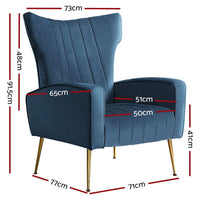 Artiss Armchair Navy Velvet Kate Furniture Kings Warehouse 