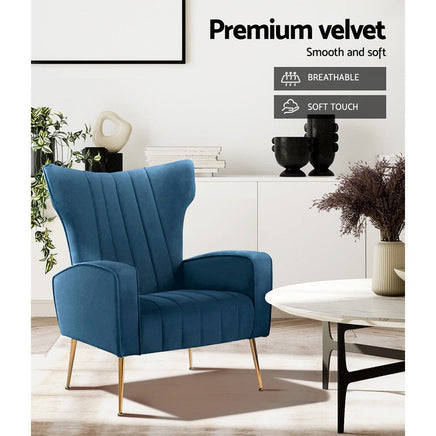 Artiss Armchair Navy Velvet Kate Furniture Kings Warehouse 