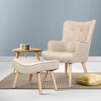 Artiss Armchair Set with Ottoman Beige Lansar Furniture Kings Warehouse 