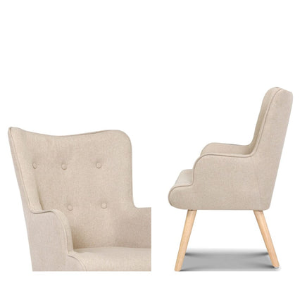Artiss Armchair Set with Ottoman Beige Lansar Furniture Kings Warehouse 