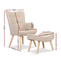 Artiss Armchair Set with Ottoman Beige Lansar Furniture Kings Warehouse 