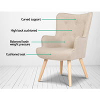 Artiss Armchair Set with Ottoman Beige Lansar Furniture Kings Warehouse 