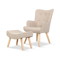 Artiss Armchair Set with Ottoman Beige Lansar Furniture Kings Warehouse 