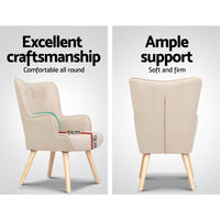 Artiss Armchair Set with Ottoman Beige Lansar Furniture Kings Warehouse 