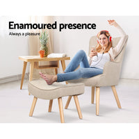 Artiss Armchair Set with Ottoman Beige Lansar Furniture Kings Warehouse 