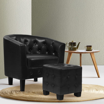 Artiss Armchair Set with Ottoman Black Ava Furniture Kings Warehouse 
