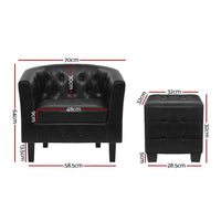Artiss Armchair Set with Ottoman Black Ava Furniture Kings Warehouse 