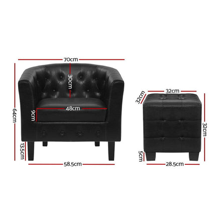 Artiss Armchair Set with Ottoman Black Ava Furniture Kings Warehouse 