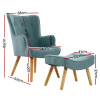 Artiss Armchair Set with Ottoman Blue Lansar Furniture Kings Warehouse 