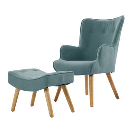 Artiss Armchair Set with Ottoman Blue Lansar Furniture Kings Warehouse 
