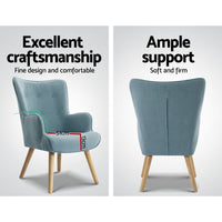 Artiss Armchair Set with Ottoman Blue Lansar Furniture Kings Warehouse 