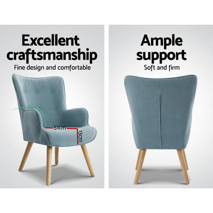 Artiss Armchair Set with Ottoman Blue Lansar Furniture Kings Warehouse 