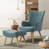 Artiss Armchair Set with Ottoman Blue Lansar Furniture Kings Warehouse 