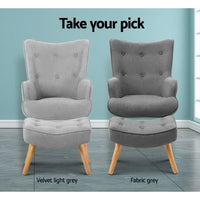 Artiss Armchair Set with Ottoman Grey Lansar Furniture Kings Warehouse 