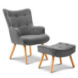 Artiss Armchair Set with Ottoman Grey Lansar Furniture Kings Warehouse 