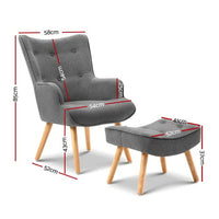 Artiss Armchair Set with Ottoman Grey Lansar Furniture Kings Warehouse 