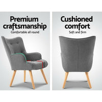 Artiss Armchair Set with Ottoman Grey Lansar Furniture Kings Warehouse 