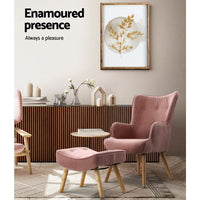 Artiss Armchair Set with Ottoman Pink Lansar Furniture Kings Warehouse 