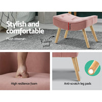Artiss Armchair Set with Ottoman Pink Lansar Furniture Kings Warehouse 