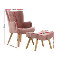 Artiss Armchair Set with Ottoman Pink Lansar Furniture Kings Warehouse 