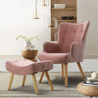 Artiss Armchair Set with Ottoman Pink Lansar Furniture Kings Warehouse 