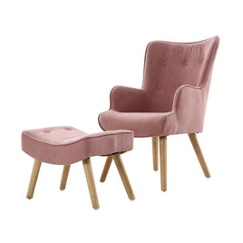 Artiss Armchair Set with Ottoman Pink Lansar Furniture Kings Warehouse 