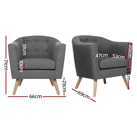 Artiss Armchair Tub Chair Grey Adora Furniture Kings Warehouse 