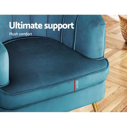 Artiss Armchair Velvet Blue Norvia Furniture Kings Warehouse 
