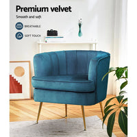 Artiss Armchair Velvet Blue Norvia Furniture Kings Warehouse 