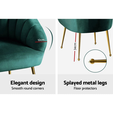 Artiss Armchair Velvet Green Eloise Furniture Kings Warehouse 