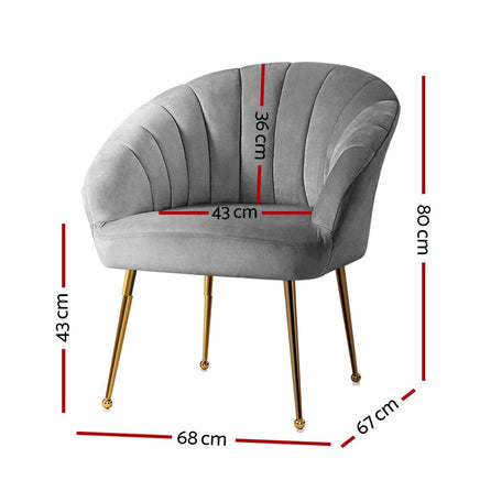 Artiss Armchair Velvet Grey Eloise Furniture Kings Warehouse 