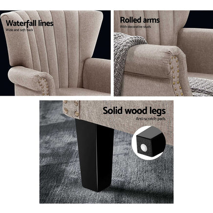 Artiss Armchair Wingback Beige Andrew Furniture Kings Warehouse 
