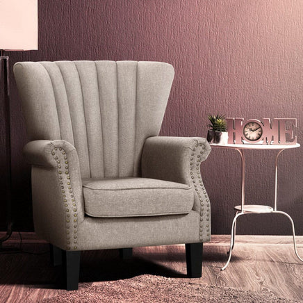Artiss Armchair Wingback Beige Andrew Furniture Kings Warehouse 