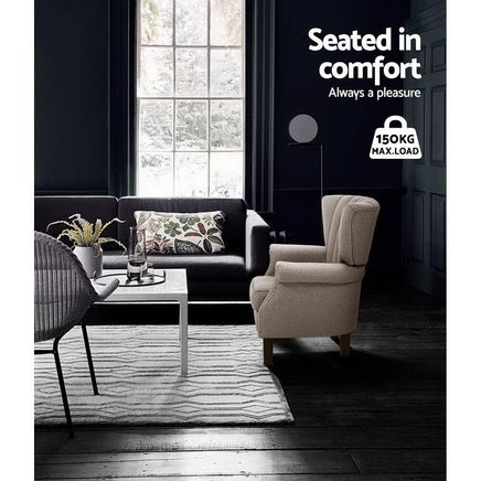 Artiss Armchair Wingback Beige Andrew Furniture Kings Warehouse 