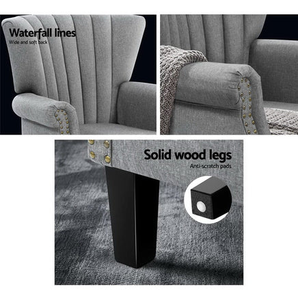 Artiss Armchair Wingback Grey Andrew Furniture Kings Warehouse 