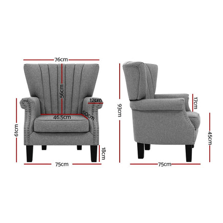 Artiss Armchair Wingback Grey Andrew Furniture Kings Warehouse 