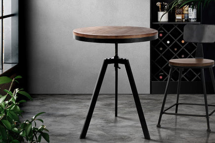 Artiss Bar Table 67-86CM Height Round Brown Furniture Kings Warehouse 