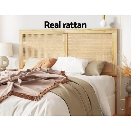 Artiss Bed Head Headboard Double Rattan - RIBO Pine Furniture Kings Warehouse 