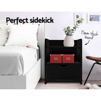 Artiss Bedside Table 1 Drawer with Shelf - FARA Black Furniture Kings Warehouse 