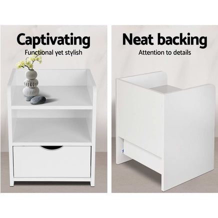 Artiss Bedside Table 1 Drawer with Shelf - FARA White Furniture Kings Warehouse 