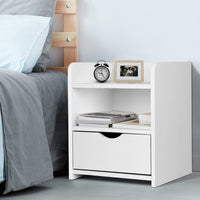 Artiss Bedside Table 1 Drawer with Shelf - FARA White Furniture Kings Warehouse 
