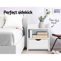 Artiss Bedside Table 1 Drawer with Shelf - FARA White Furniture Kings Warehouse 