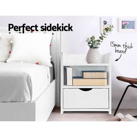 Artiss Bedside Table 1 Drawer with Shelf - FARA White Furniture Kings Warehouse 