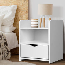 Artiss Bedside Table 1 Drawer with Shelf - FARA White Furniture Kings Warehouse 