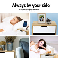 Artiss Bedside Table 1 Drawer with Shelf - IKER White & Oak Furniture Kings Warehouse 
