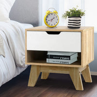 Artiss Bedside Table 1 Drawer with Shelf - IKER White & Oak Furniture Kings Warehouse 