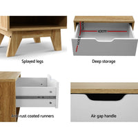 Artiss Bedside Table 1 Drawer with Shelf - IKER White & Oak Furniture Kings Warehouse 