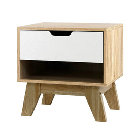 Artiss Bedside Table 1 Drawer with Shelf - IKER White & Oak Furniture Kings Warehouse 